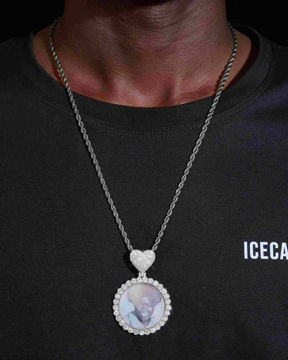 Custom Moissanite Photo Pendant 14K Gold - White Gold