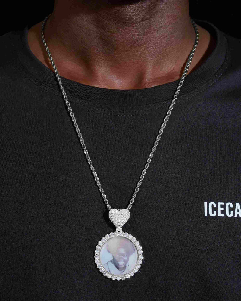 Custom Moissanite Photo Pendant 14K Gold - White Gold