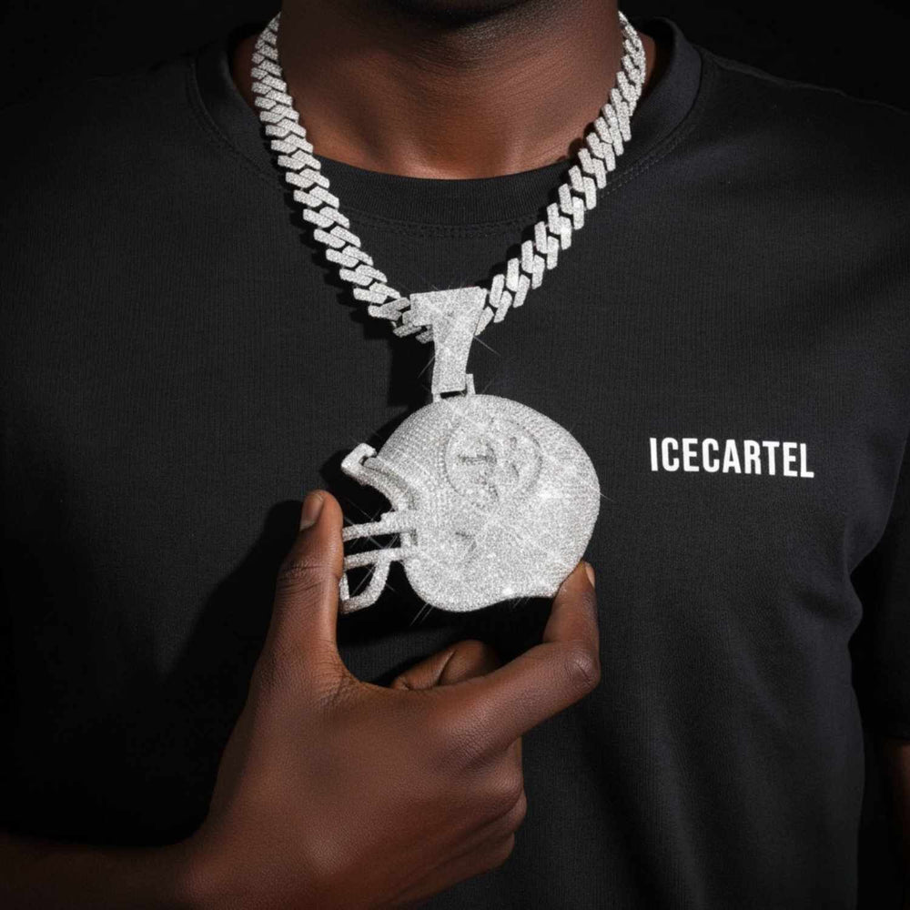 custom moissanite steelers helmet logo pendant 14k gold model1