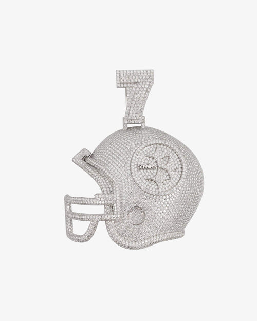 custom moissanite steelers helmet logo pendant 14k gold white