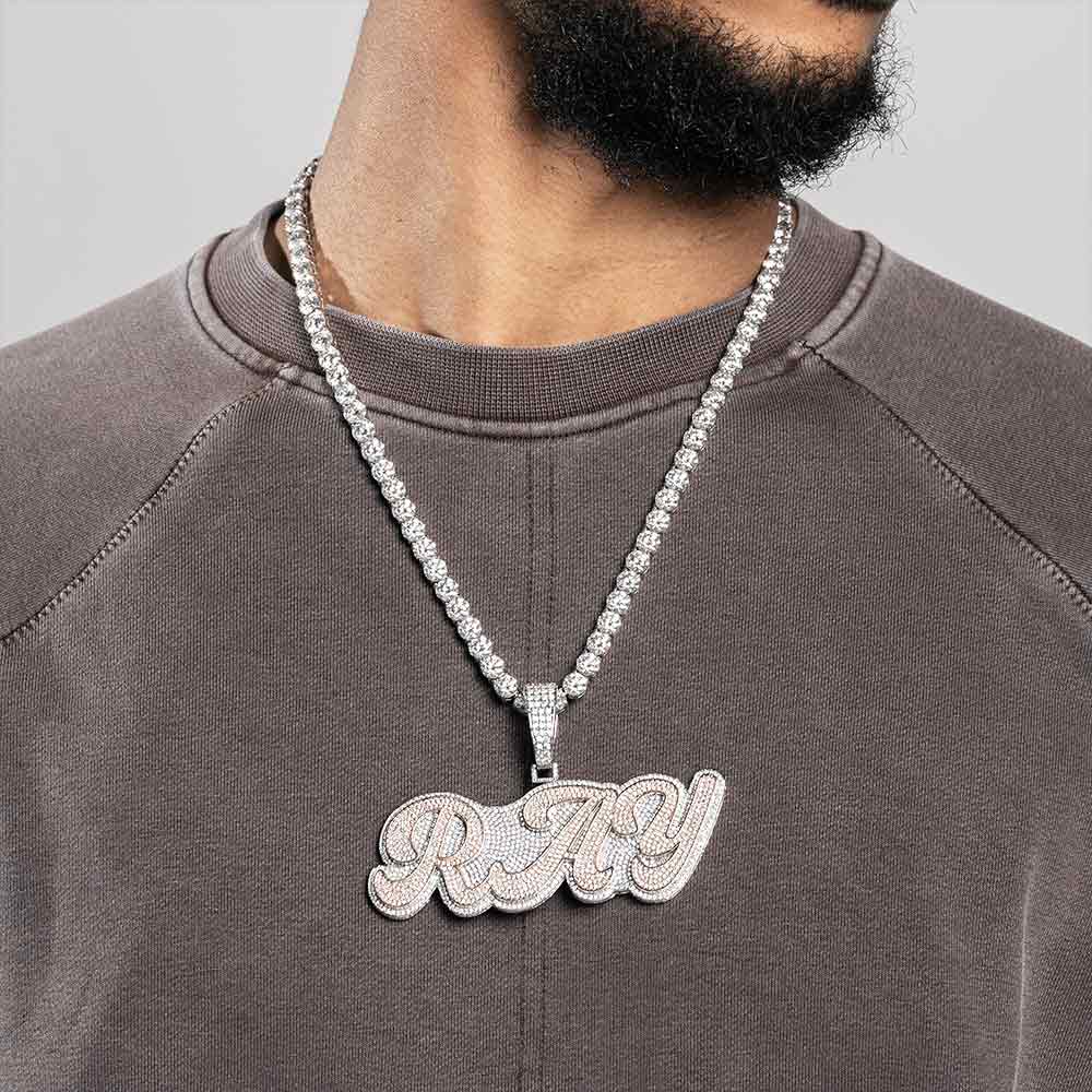 Custom Script Letter Two Tone Pendant 14K Gold
