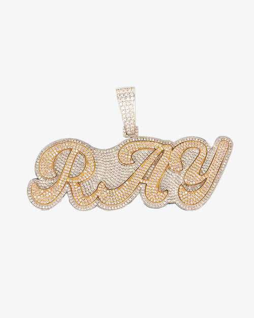 custom script letter pendant two tone 14k gold font f6