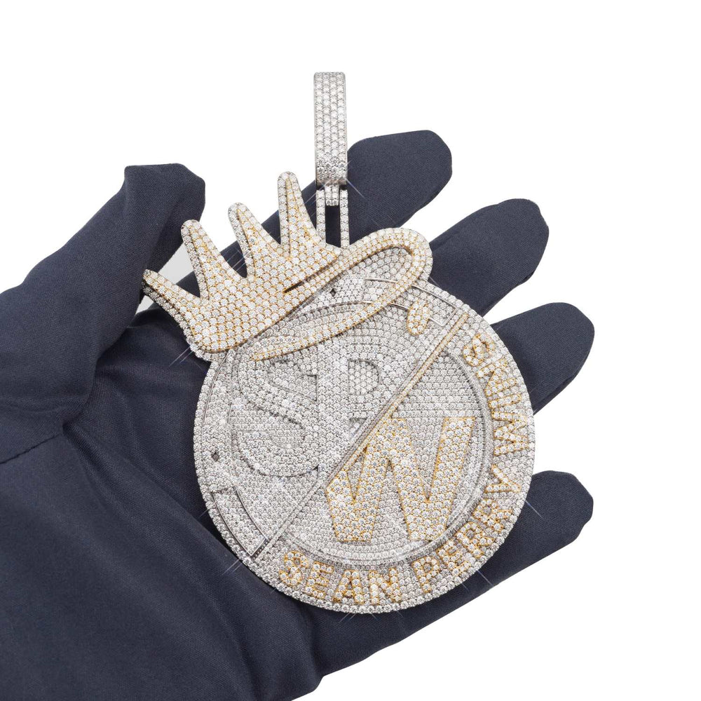 Custom "SPW" Moissanite Circle Pendant 14K Gold