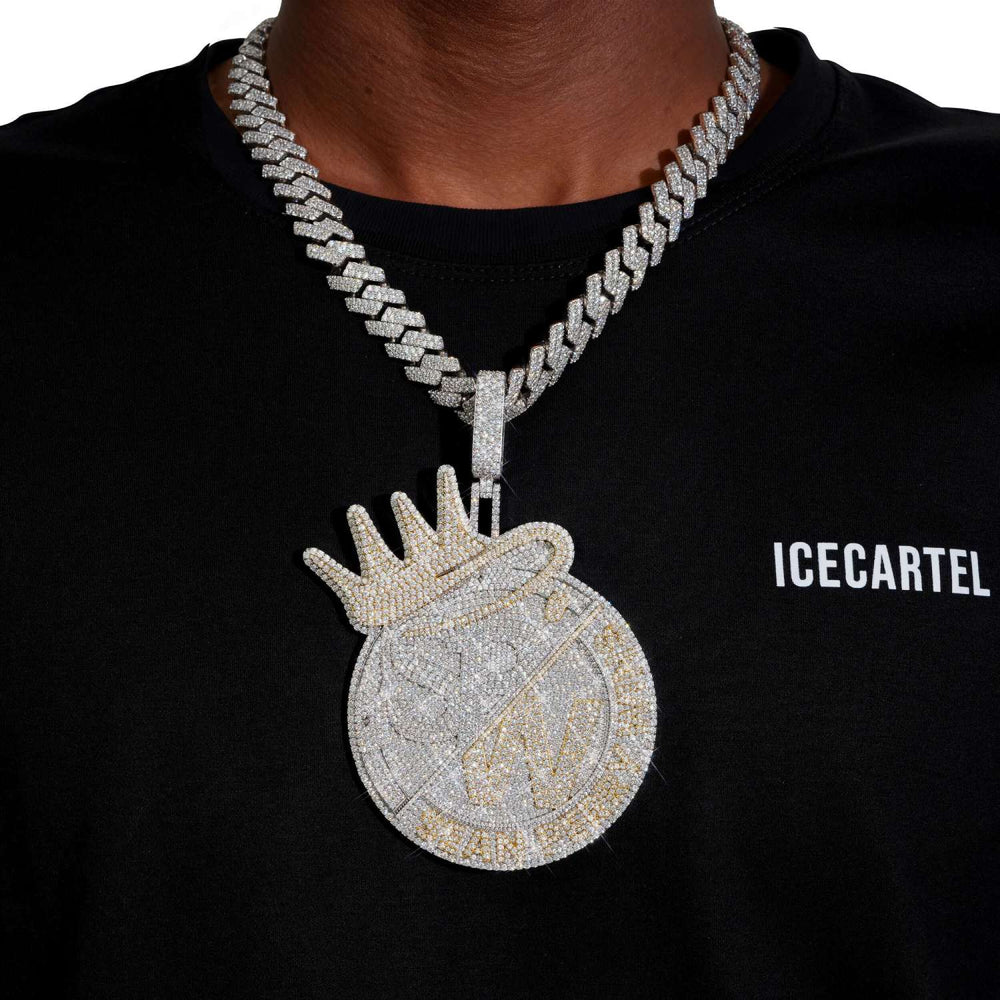 Custom "SPW" Moissanite Circle Pendant 14K Gold