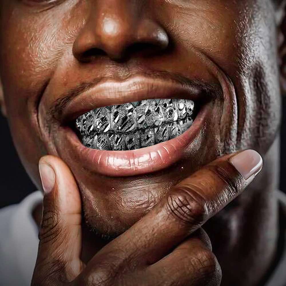 Diamond Cut Nugget Grillz White Gold Model