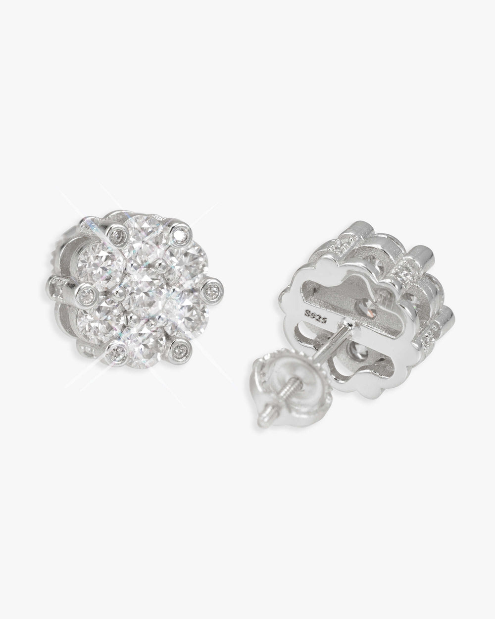 10MM Diamond Flower Cluster Stud Earrings 14K Gold - White Gold