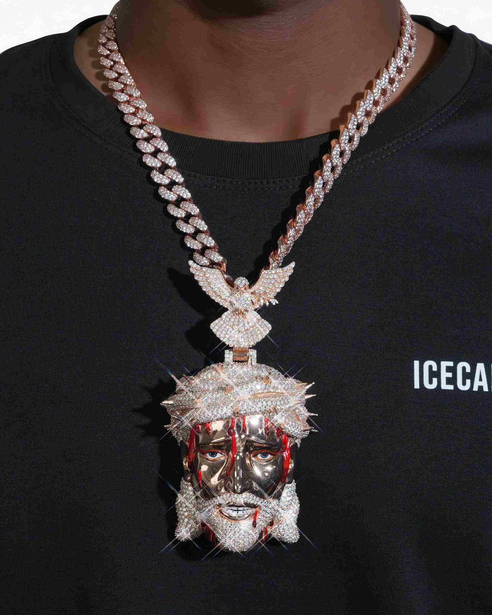 Enamel Moissanite Jesus Pendant 14K Gold