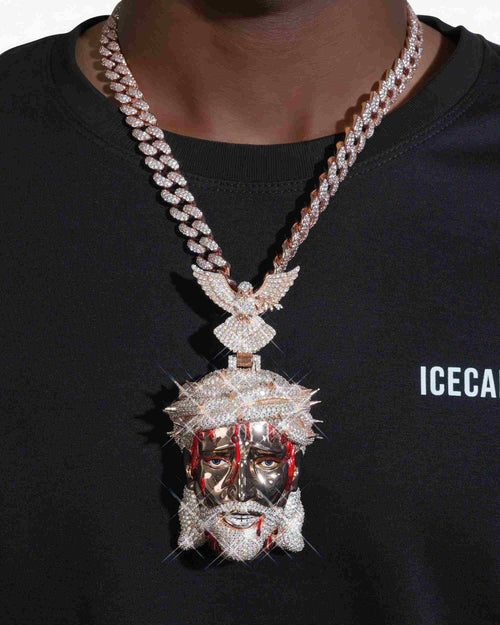 Enamel Moissanite Jesus Pendant 14K Gold