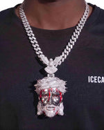 Enamel Moissanite Jesus Pendant 14K Gold - White Gold