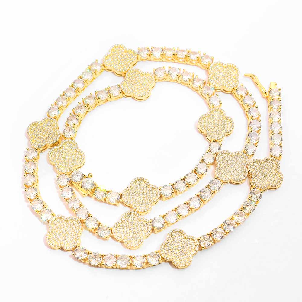 four leaf 5mm tennis chain yellow gold front