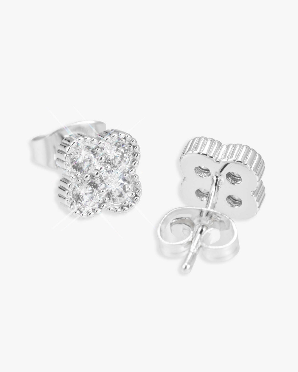 Four Leaf Moissanite Pointer Earrings 14K Gold - White Gold
