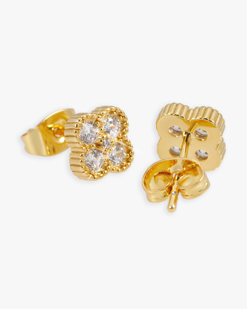 Four Leaf Moissanite Pointer Earrings 14K Gold - Yellow Gold