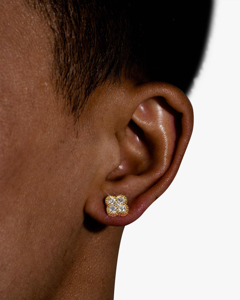 four leaf moissanite pointer earrings 14k gold icecartel yellow model