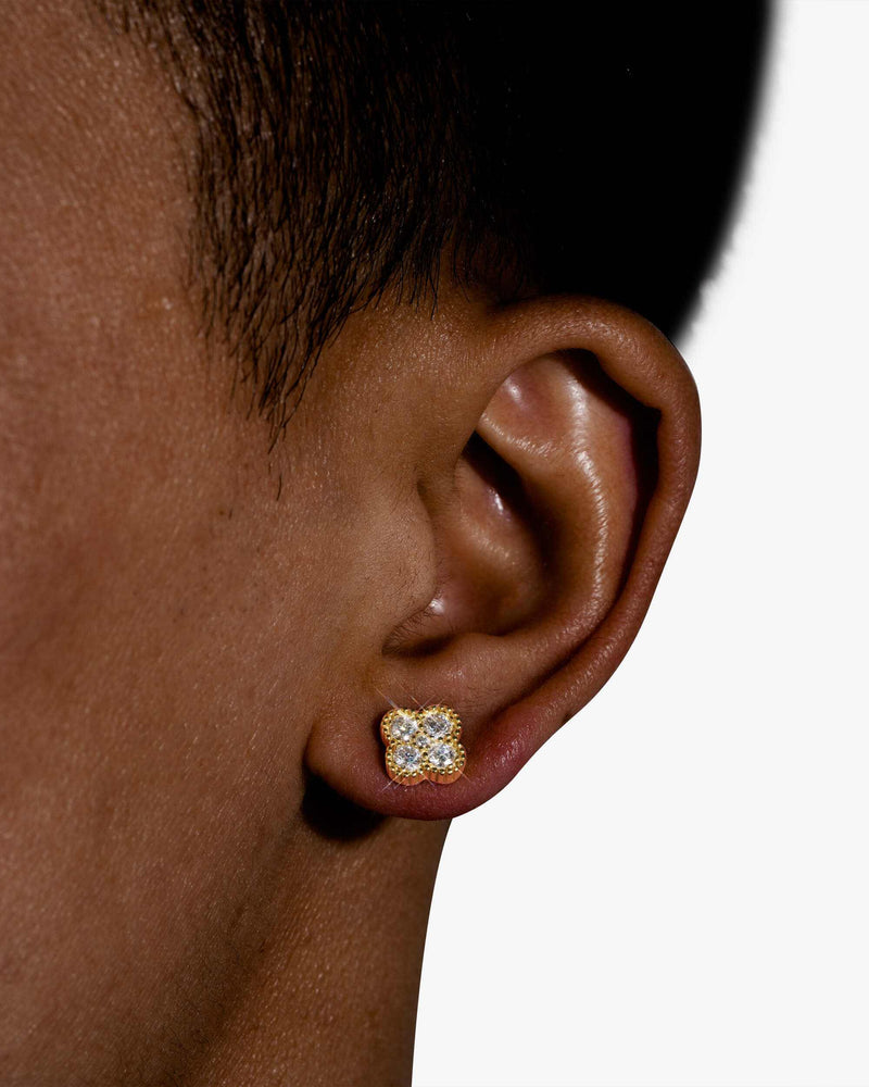 Four Leaf Moissanite Pointer Earrings 14K Gold - Yellow Gold