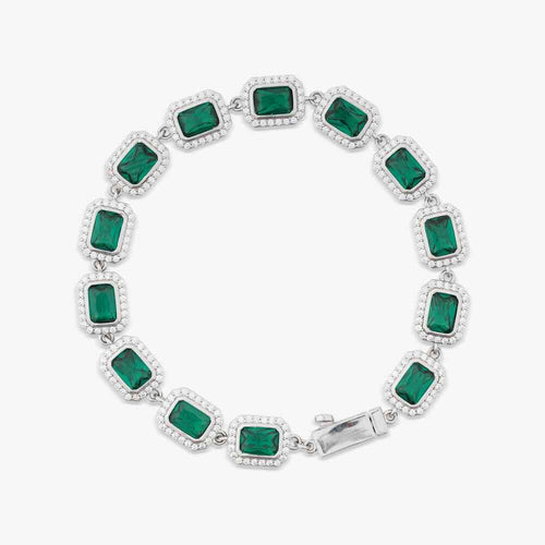 bracelet baguette verte avec halo en moissanite