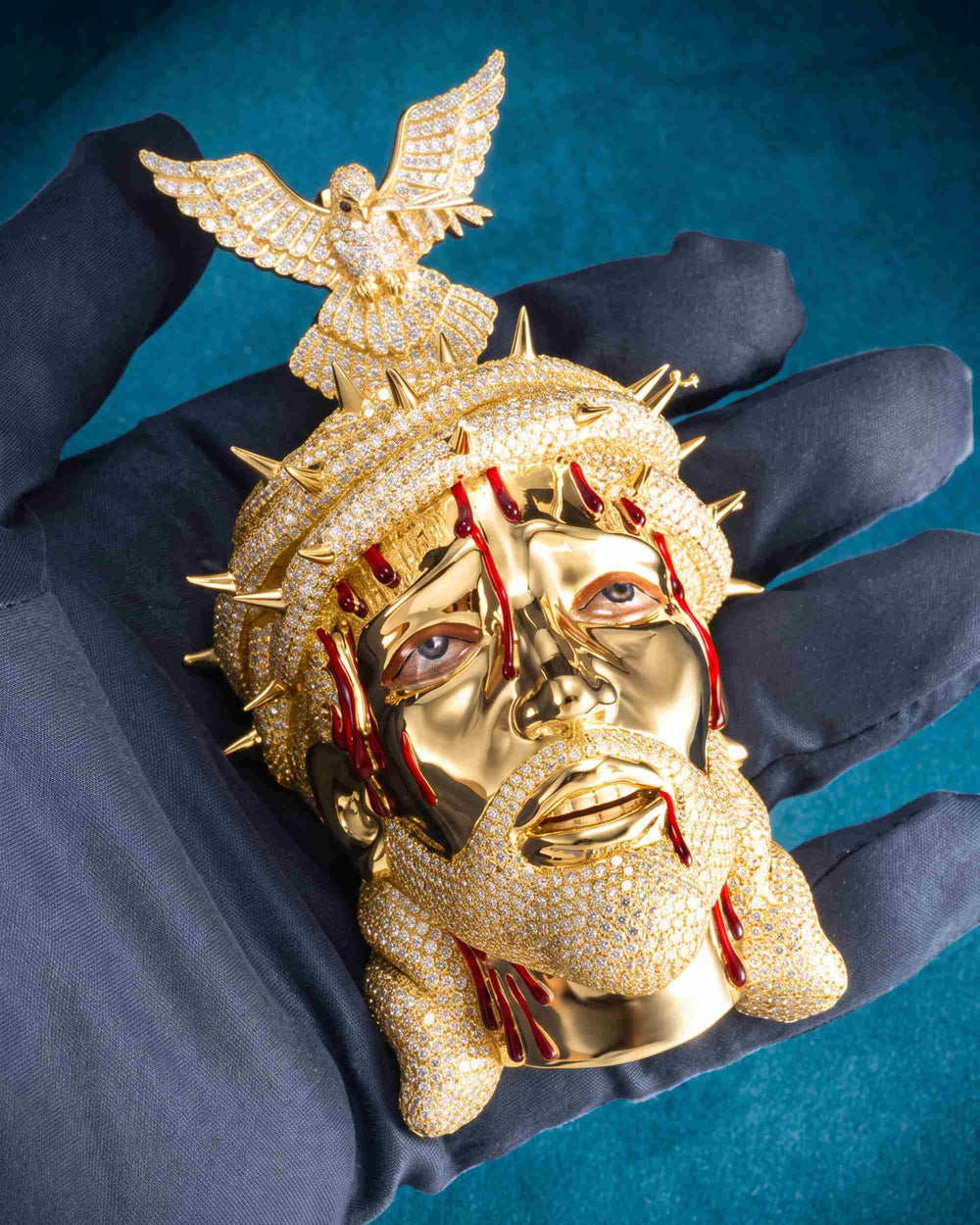 Enamel Moissanite Jesus Pendant 14K Gold - Yellow Gold