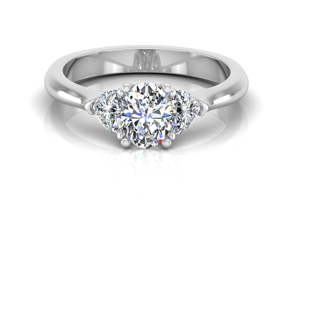 Heart Crown Three-Stone Oval Moissanite Engagement Ring front