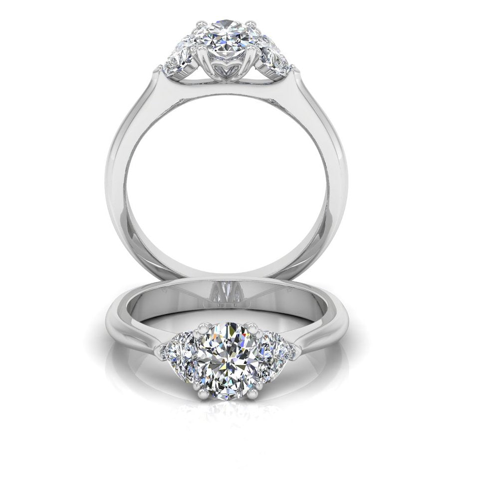 Heart Crown Three-Stone Oval Moissanite Engagement Ring set
