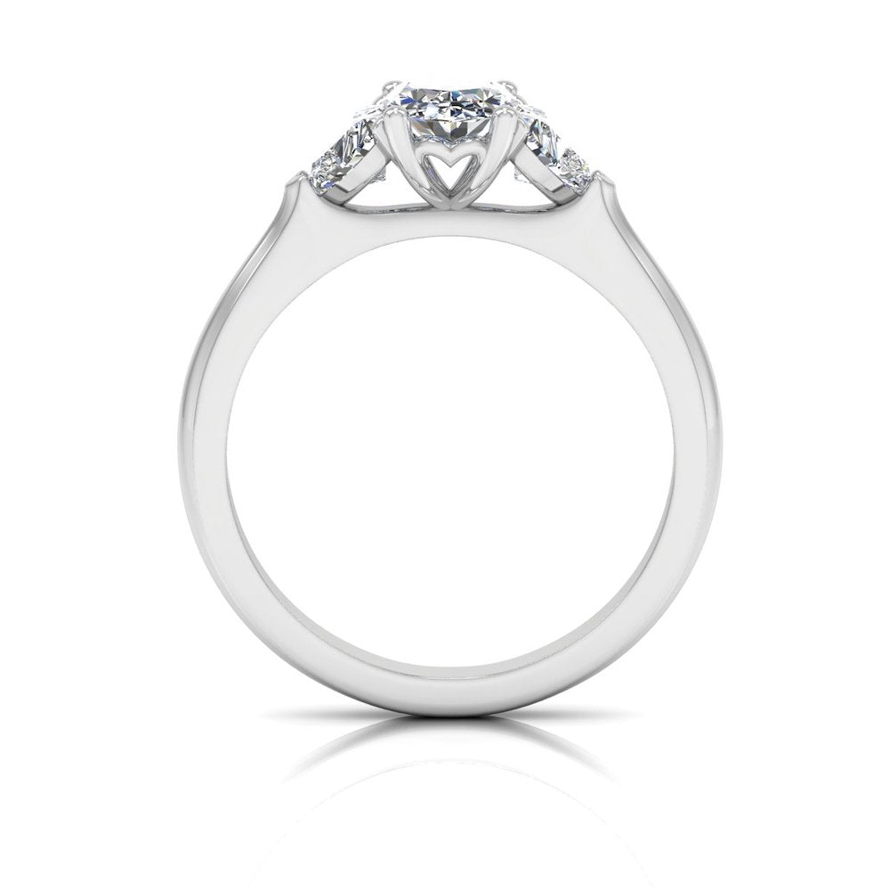 Heart Crown Three-Stone Oval Moissanite Engagement Ring side