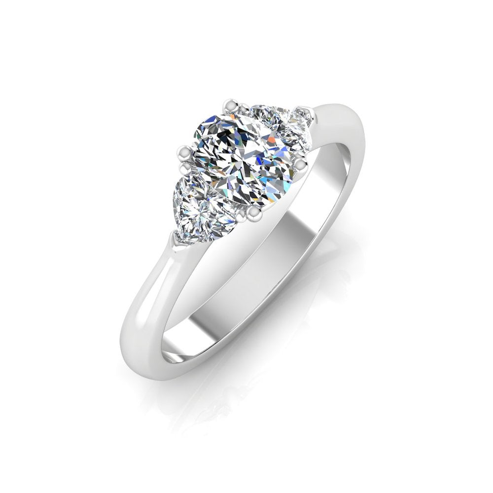 Heart Crown Three-Stone Oval Moissanite Engagement Ring top