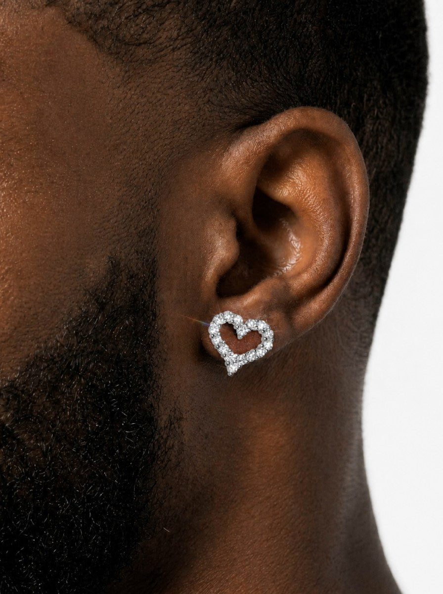 Heart Shaped Hollow Moissanite Earrings 14K Gold