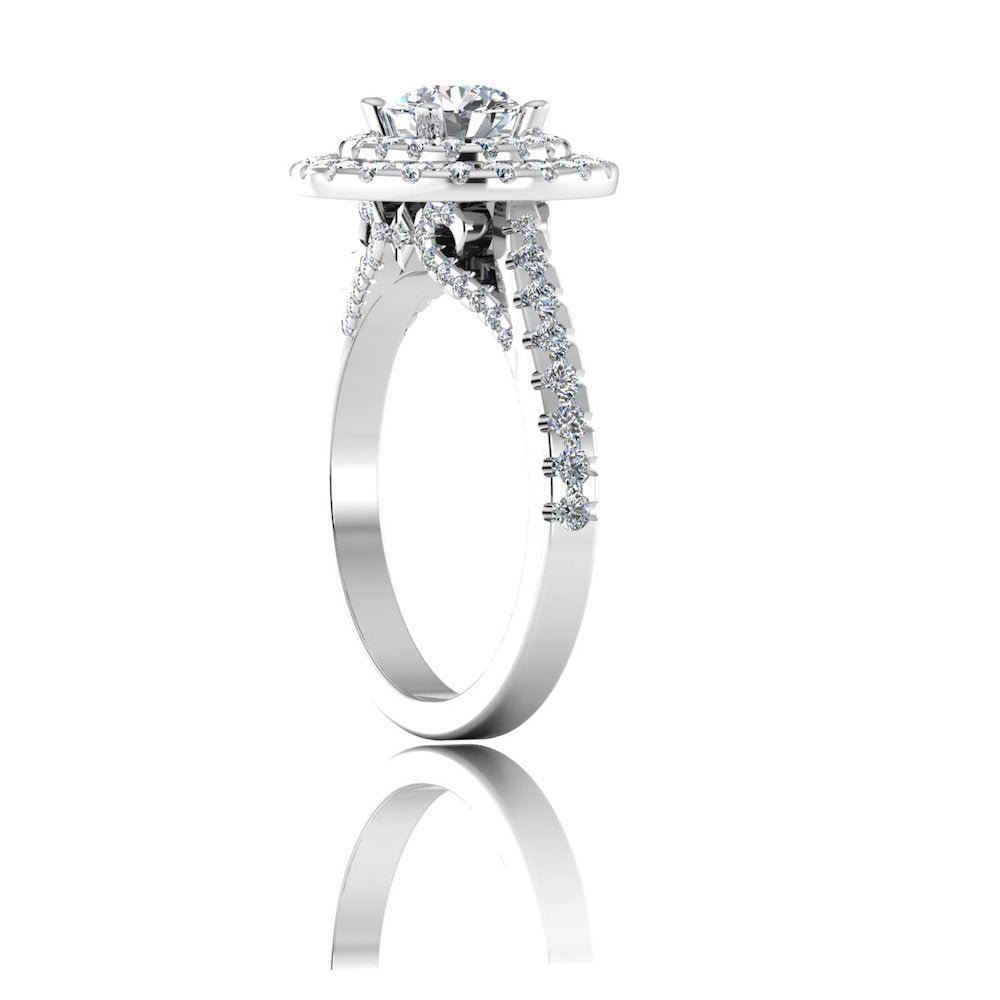 Hidden Halo Cathedral Brilliant Cut Moissanite Engagement Ring detail