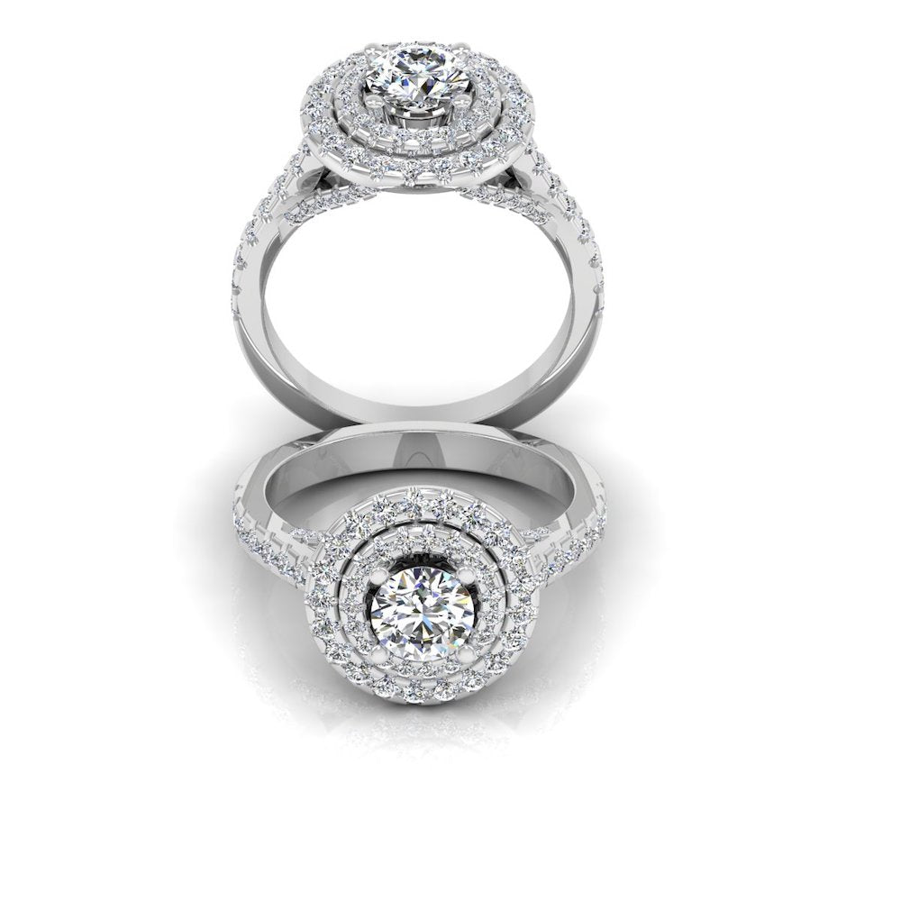 Hidden Halo Cathedral Brilliant Cut Moissanite Engagement Ring set