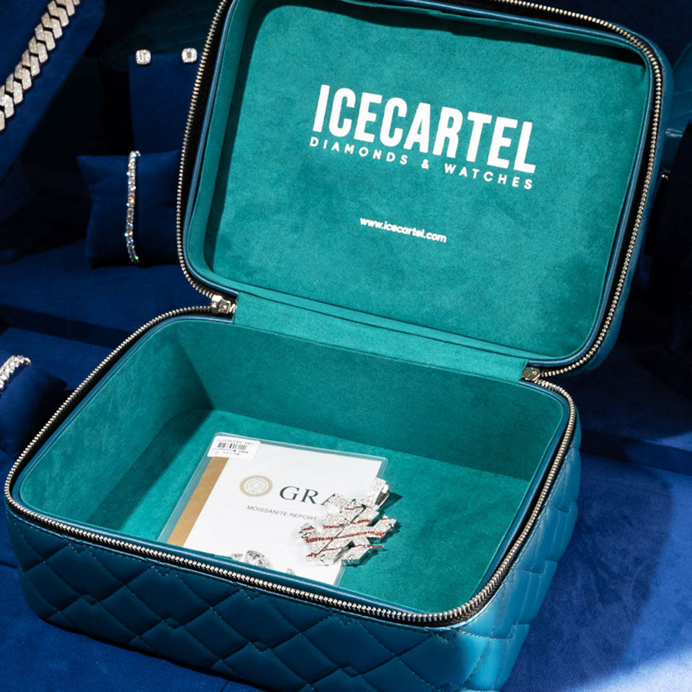 icecartel custom vvs moissanite name pendant 14k white gold box