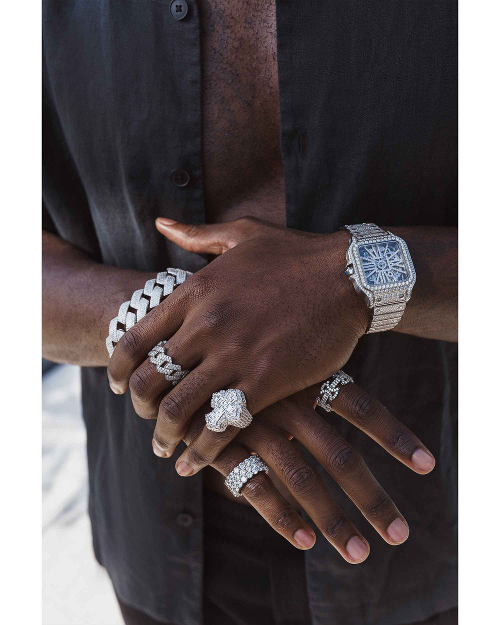 Moissanite Skeleton Watch | 42MM | 14K White Gold | 14.1CT Bust Down