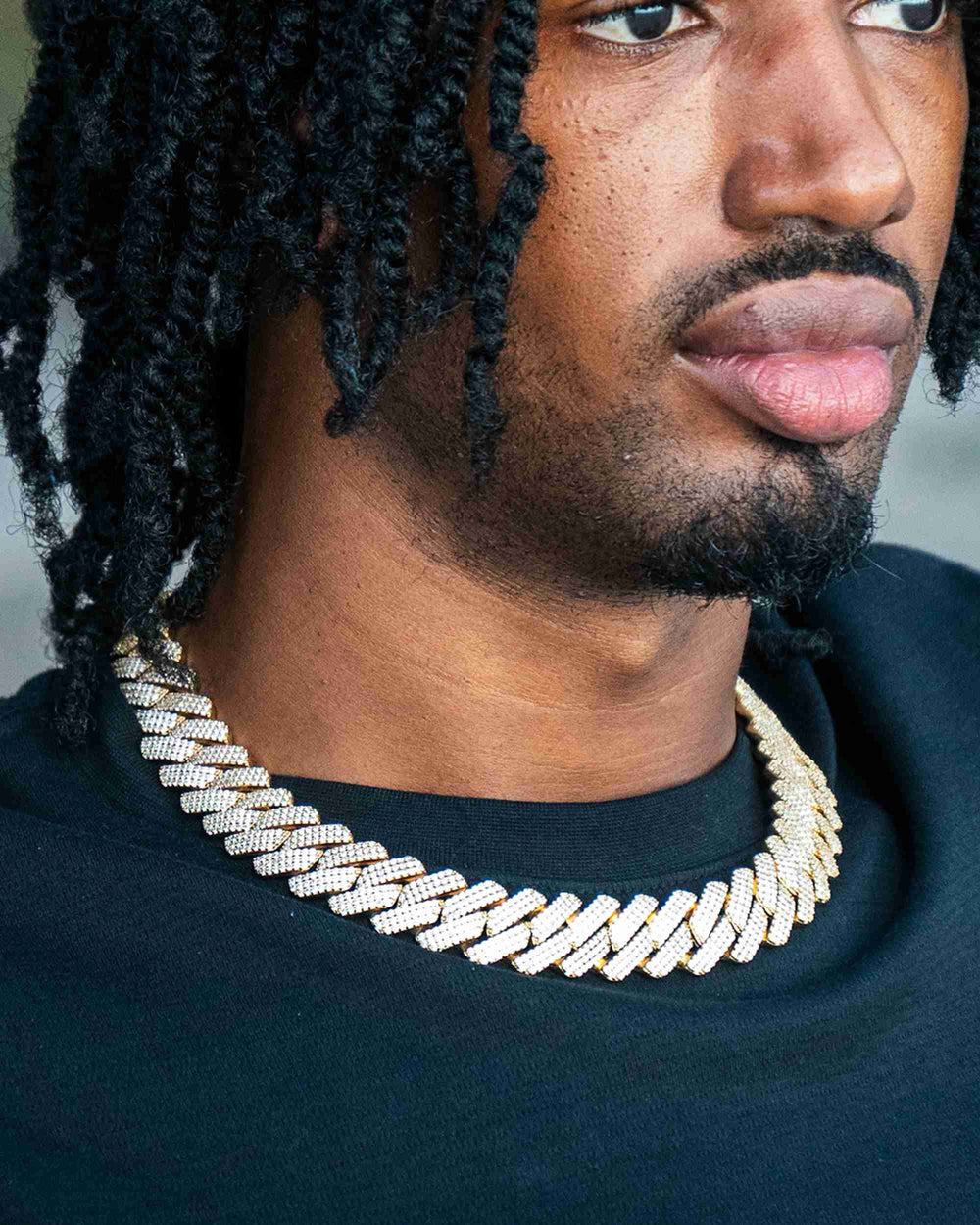 3 Row 20MM Prong Moissanite Cuban Link Chain 14K Gold - Yellow Gold