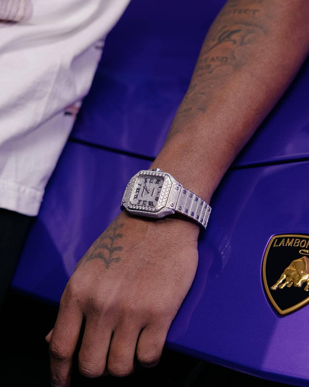 Men's VVS Moissanite Watch | 42MM | 16CT Bust Down | 14K White Gold