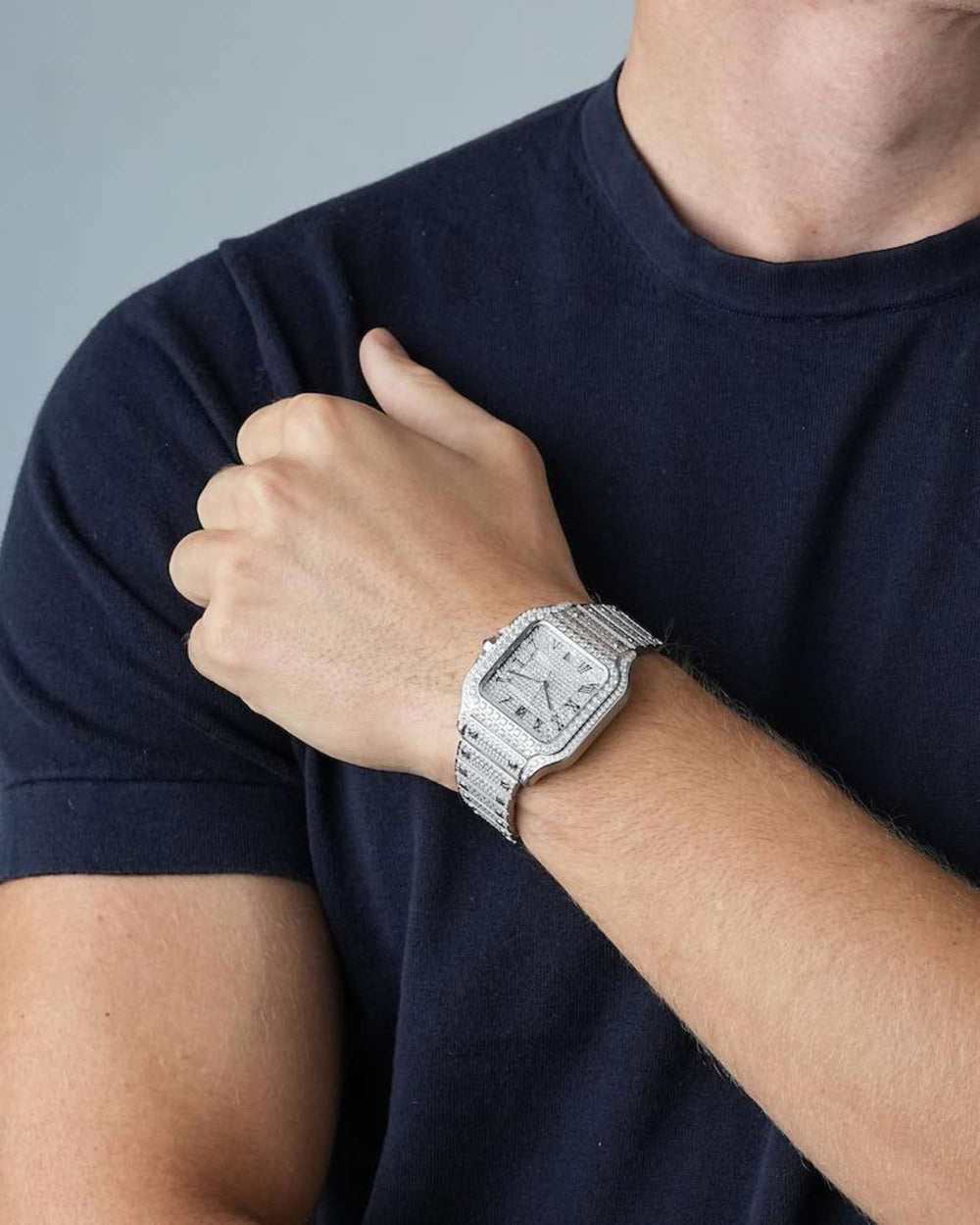 Men's VVS Moissanite Watch | 42MM | 16CT Bust Down | 14K White Gold