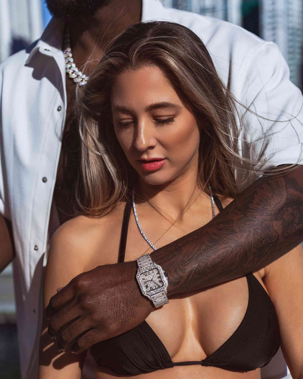 Men's VVS Moissanite Watch | 42MM | 16CT Bust Down | 14K White Gold