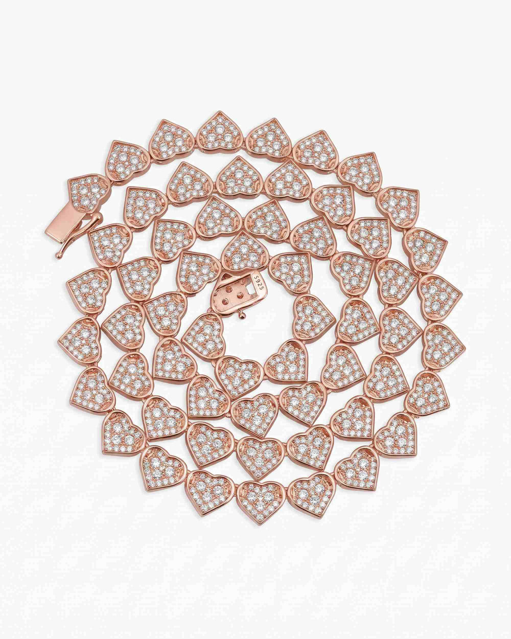 8.5MM Iced Out Cluster Heart Chain 14K Gold - Rose Gold