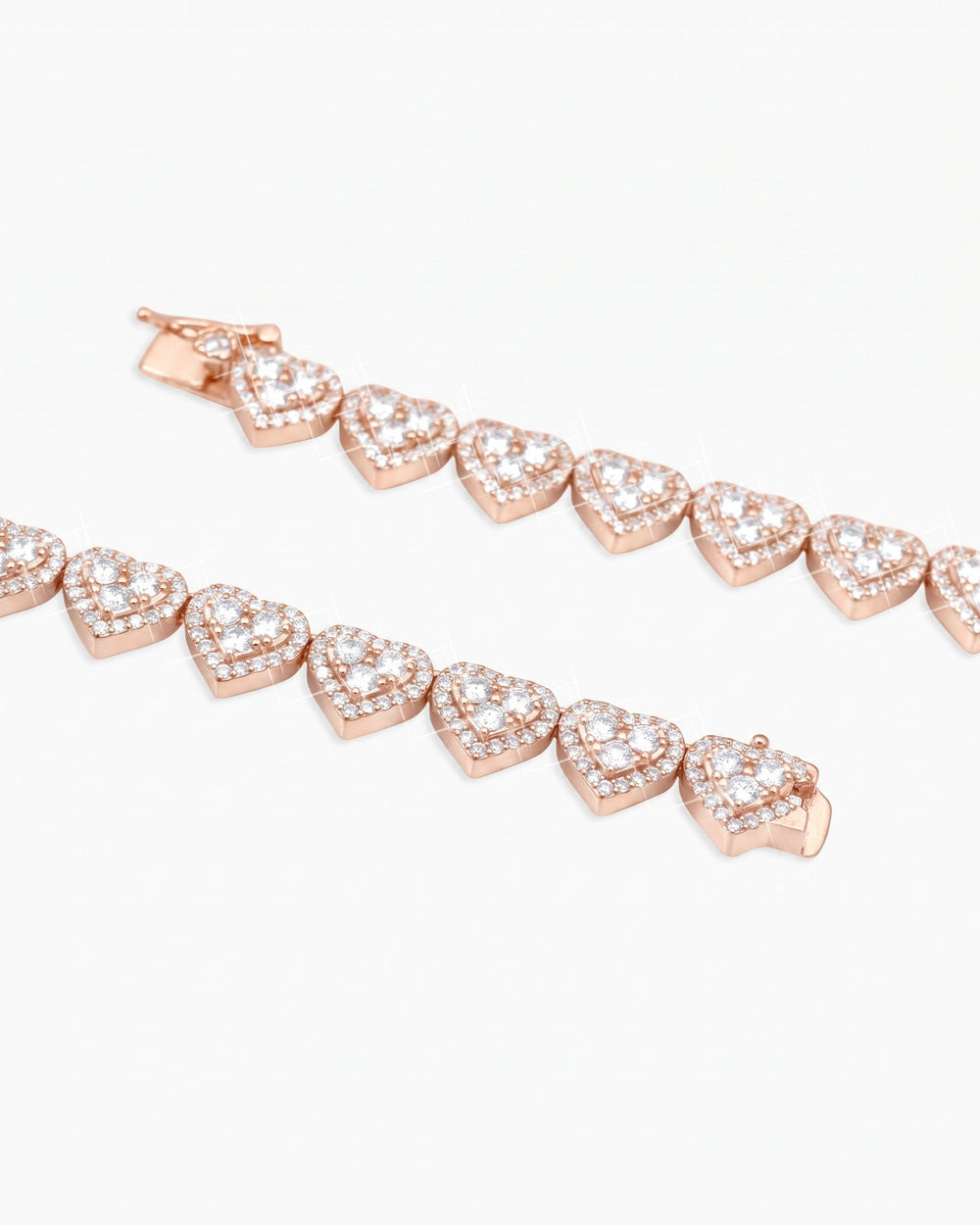 8.5MM Iced Out Cluster Heart Chain 14K Gold - Rose Gold