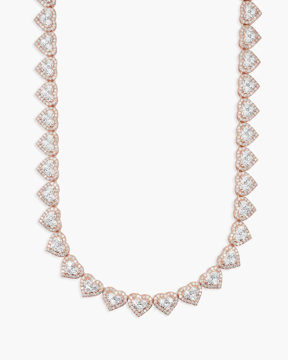 8.5MM Iced Out Cluster Heart Chain 14K Gold - Rose Gold