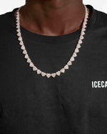 8.5MM Iced Out Cluster Heart Chain 14K Gold - Rose Gold