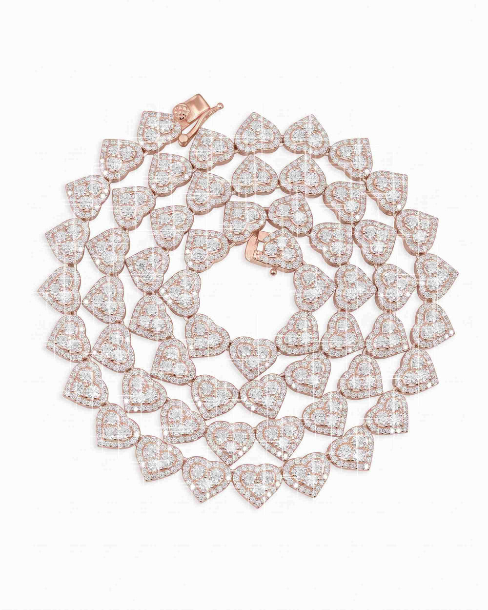 8.5MM Iced Out Cluster Heart Chain 14K Gold - Rose Gold