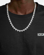 8.5MM Iced Out Cluster Heart Chain 14K Gold - White Gold
