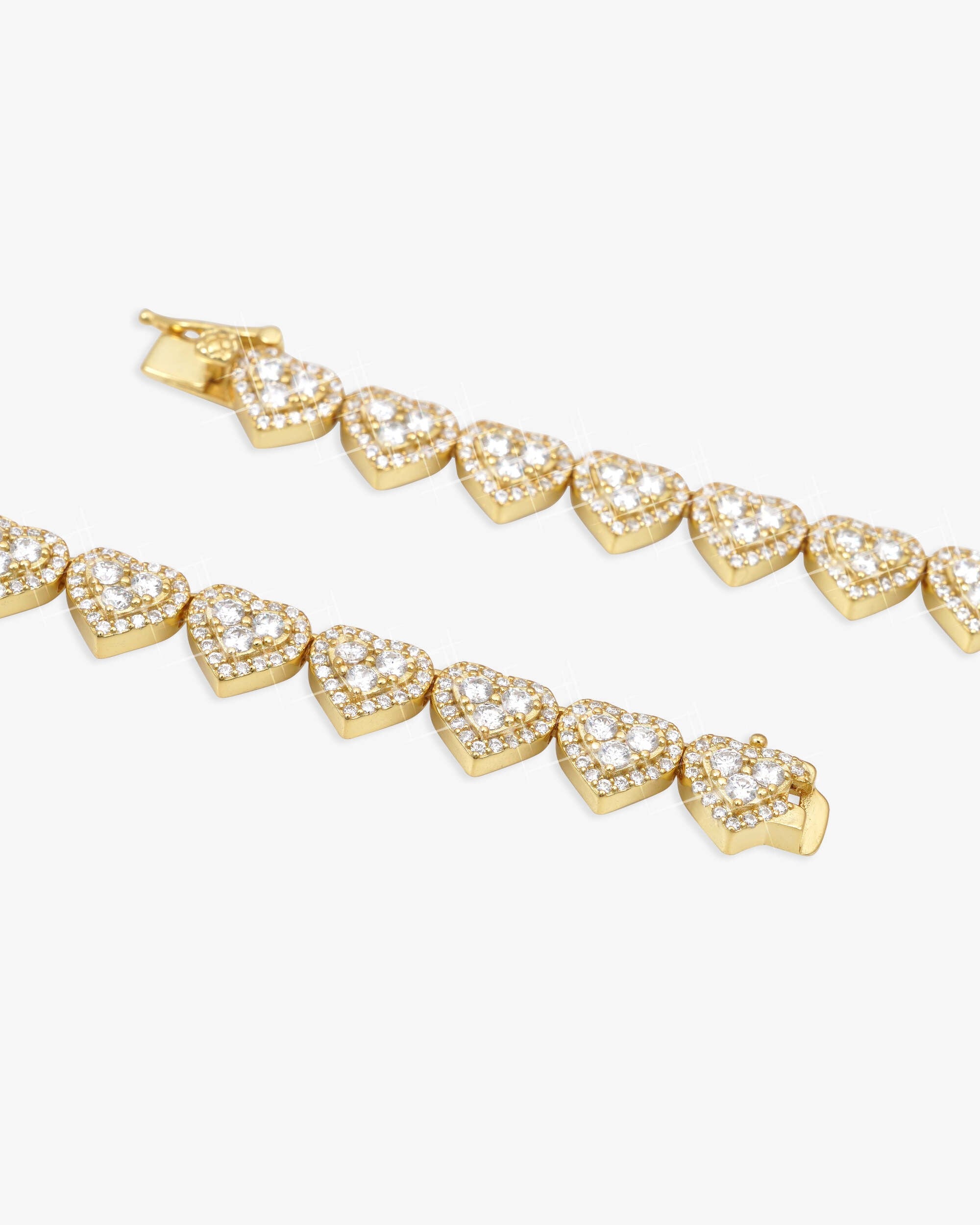 Iced Out Cluster Heart Chain 14K Gold - 10MM