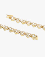8.5MM Iced Out Cluster Heart Chain 14K Gold - Yellow Gold