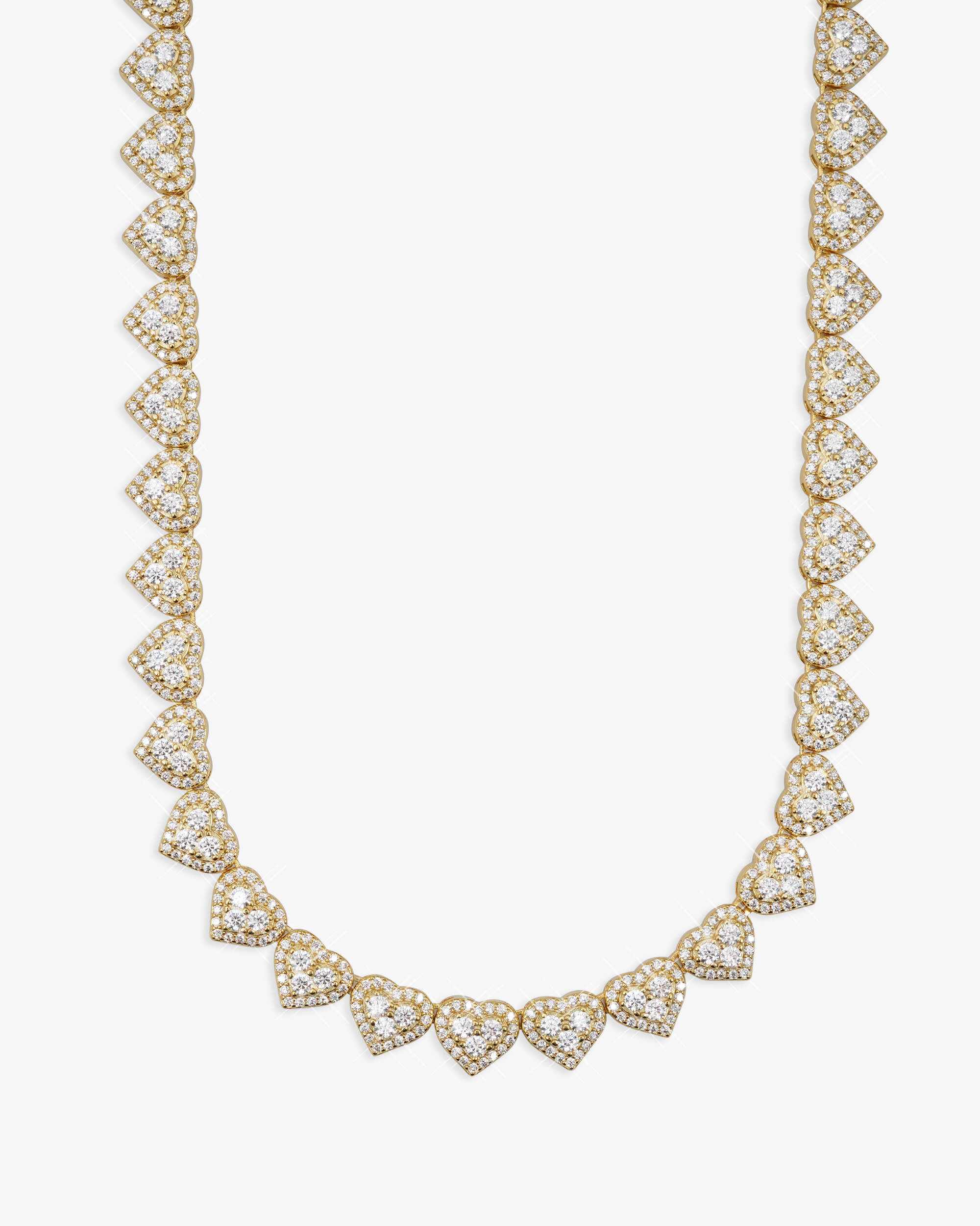 Iced Out Cluster Heart Chain 14K Gold - 10MM