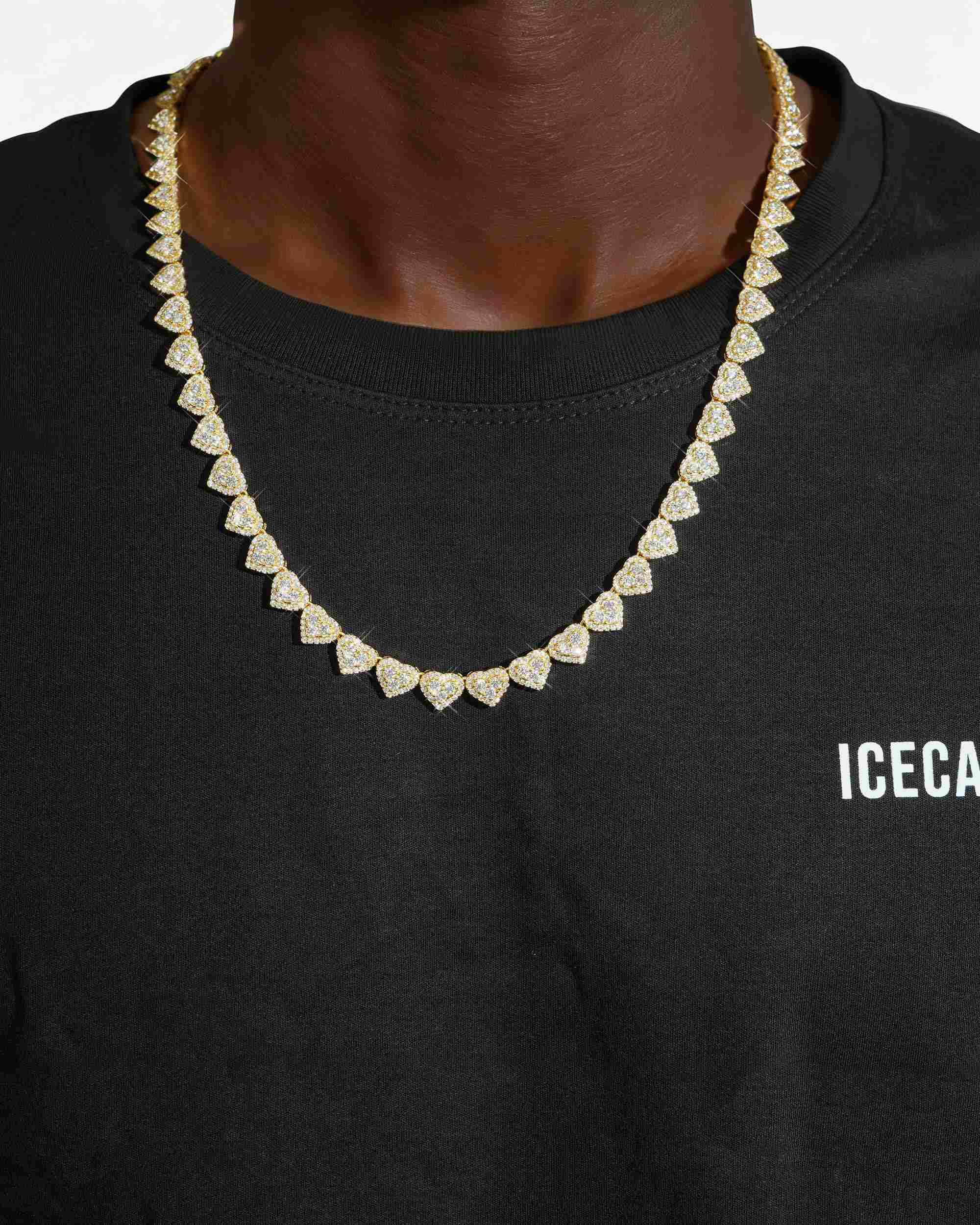 Iced Out Cluster Heart Chain 14K Gold - 10MM