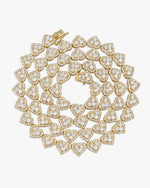 8.5MM Iced Out Cluster Heart Chain 14K Gold - Yellow Gold
