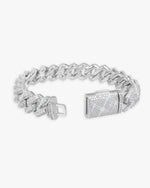 15MM Moissanite Clustered Cuban Link Bracelet 14K Gold - White Gold