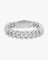 15MM Moissanite Clustered Cuban Link Bracelet 14K Gold - White Gold