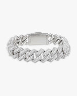 15MM Moissanite Clustered Cuban Link Bracelet 14K Gold - White Gold