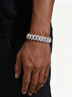 15MM Moissanite Clustered Cuban Link Bracelet 14K Gold - White Gold