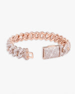 15MM Moissanite Clustered Cuban Link Bracelet 14K Gold - Rose Gold
