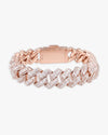 15MM Moissanite Clustered Cuban Link Bracelet 14K Gold - Rose Gold